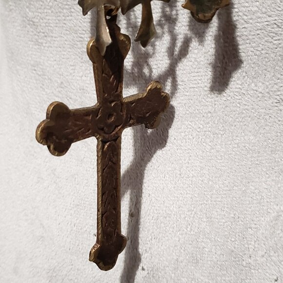 Metal Multi Cross Necklace Statement Pendants Boho Brass Bronze Gothic 36" - Picture 4 of 6